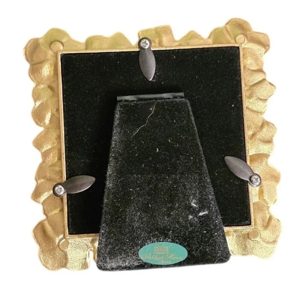 Picture Frame Ashleigh‎ Manor Orange Enameled Floral Gold Tone 3.5x3.5